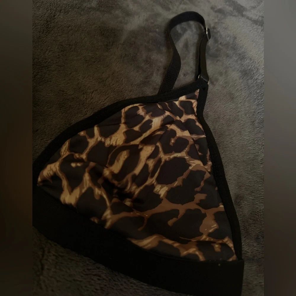 Leopard Print Bralette Triangle Bra Front Closure Sexy Adjustable Straps S - Picture 3 of 6